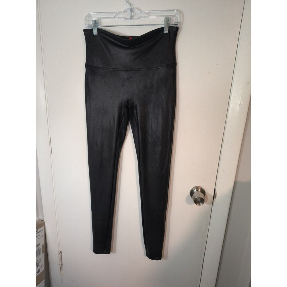 Spanx Black Faux Leather Leggings Size XL Tall Tummy Control